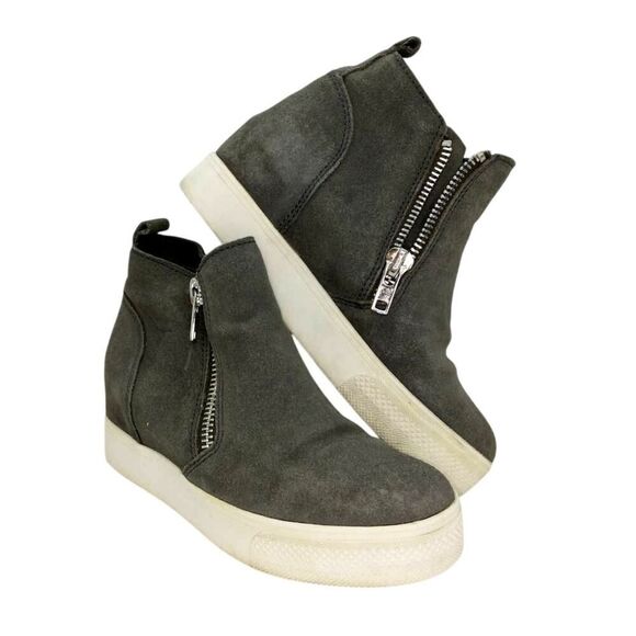 Steve Madden Women's Pre-owned Gray Suede Fashion Wedge Ankle Sneakers - sz. 6M - Picture 1 of 6